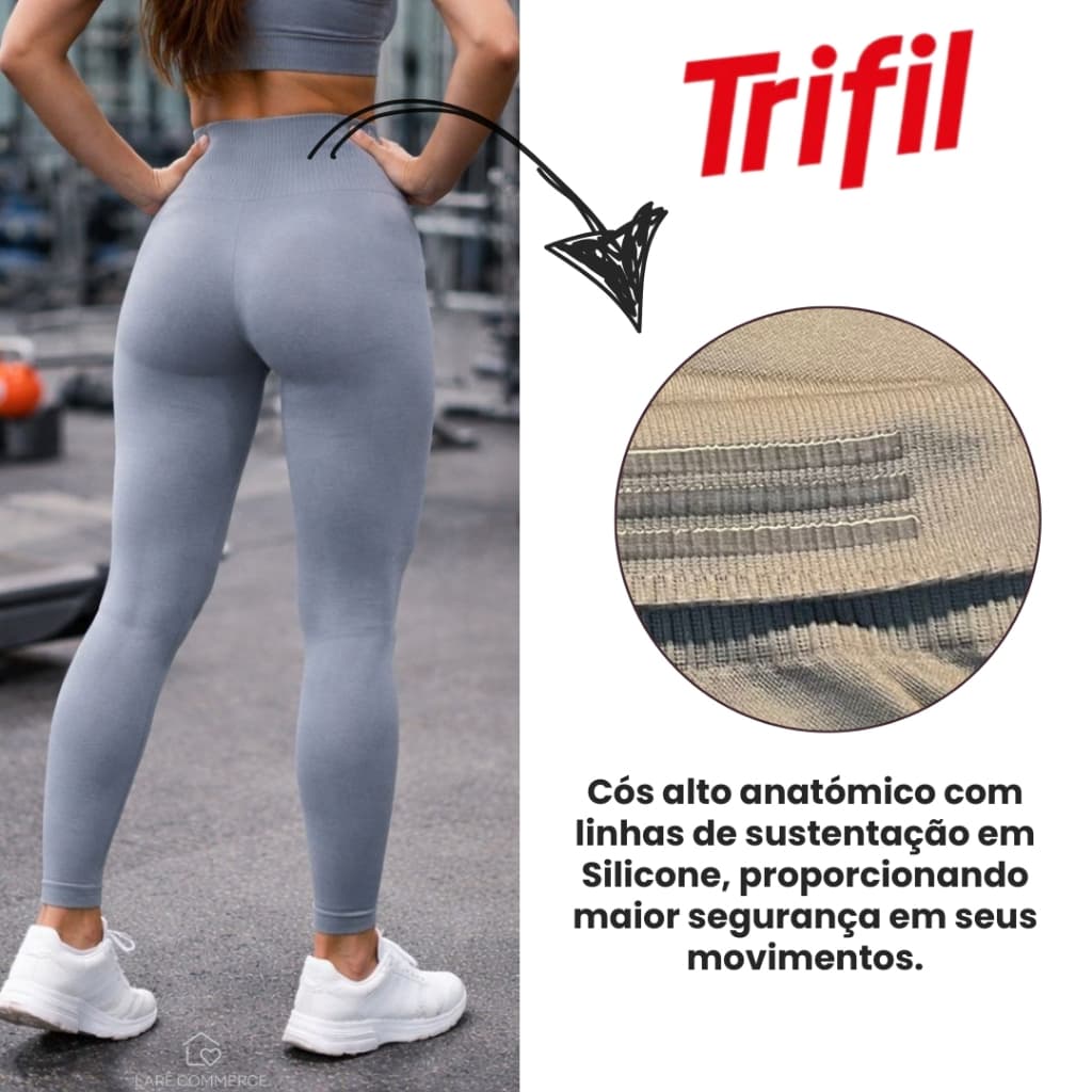 Calça Legging Max Trifil Sport Active Poliamida + Elastano Cós Alto e Linhas Sustentação em Silicone