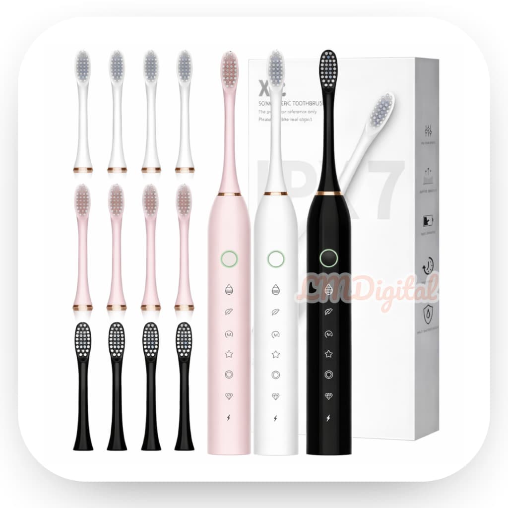 Escova de Dentes Elétrica Sônica Recarregável IPX7 à Prova D’Água USB Profissional 4 Dentes  Escovas