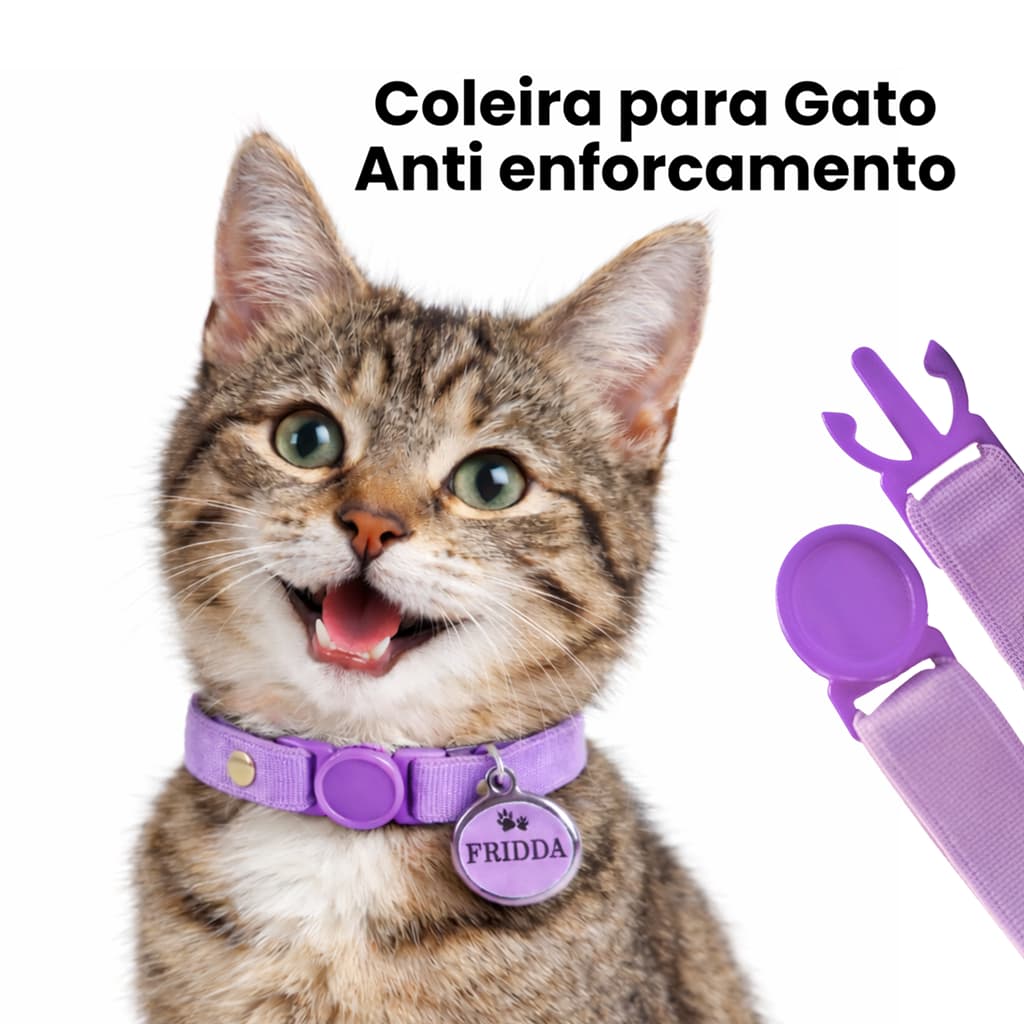 Coleira Gato com Sistema Anti Enforcamento Breakaway e Pingente de Identificação Personalizada para Gatos