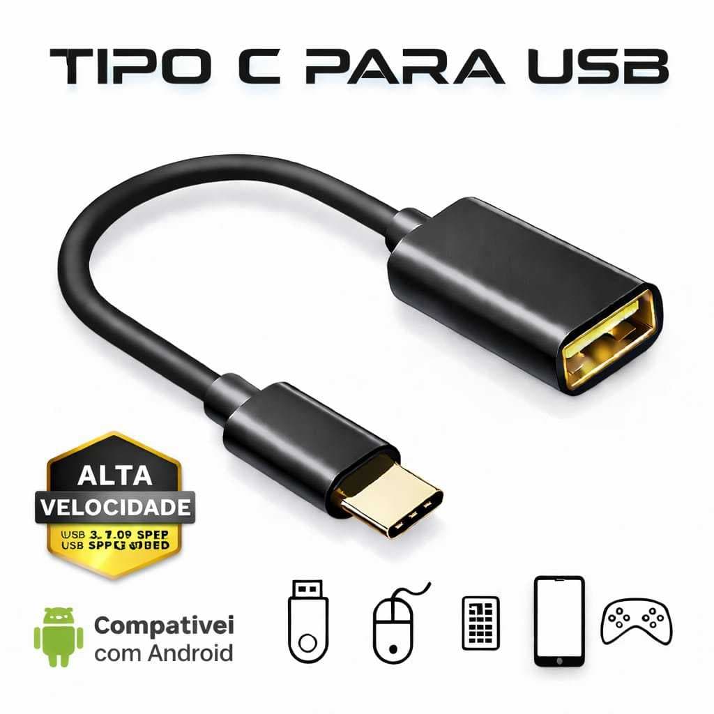 Cabo Adaptador OTG  USB para tipo C Conecta Mouse Teclado Pen Drive