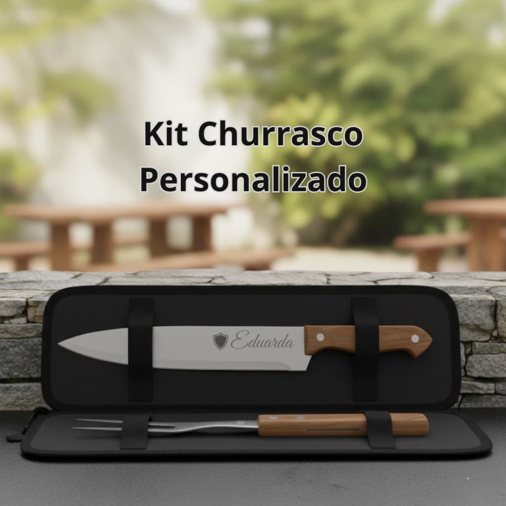 Kit Churrasco 2 pçs Faca Personalizado Garfo C/ Estojo Presente