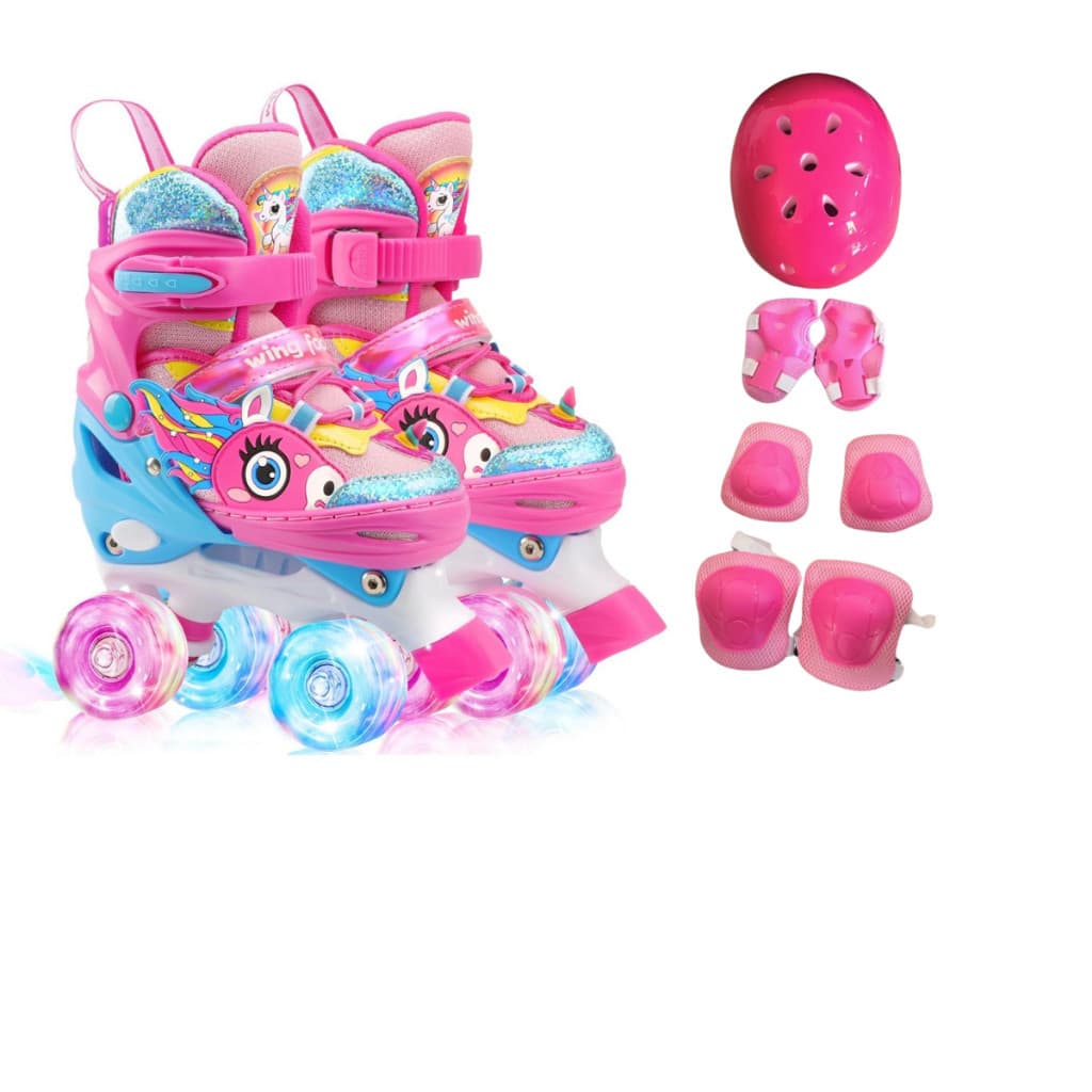 Patins Roller Infantil Unicórnio Mágico - Ajustável com Rodas de LED+ KIT DE PROTEÇÃO