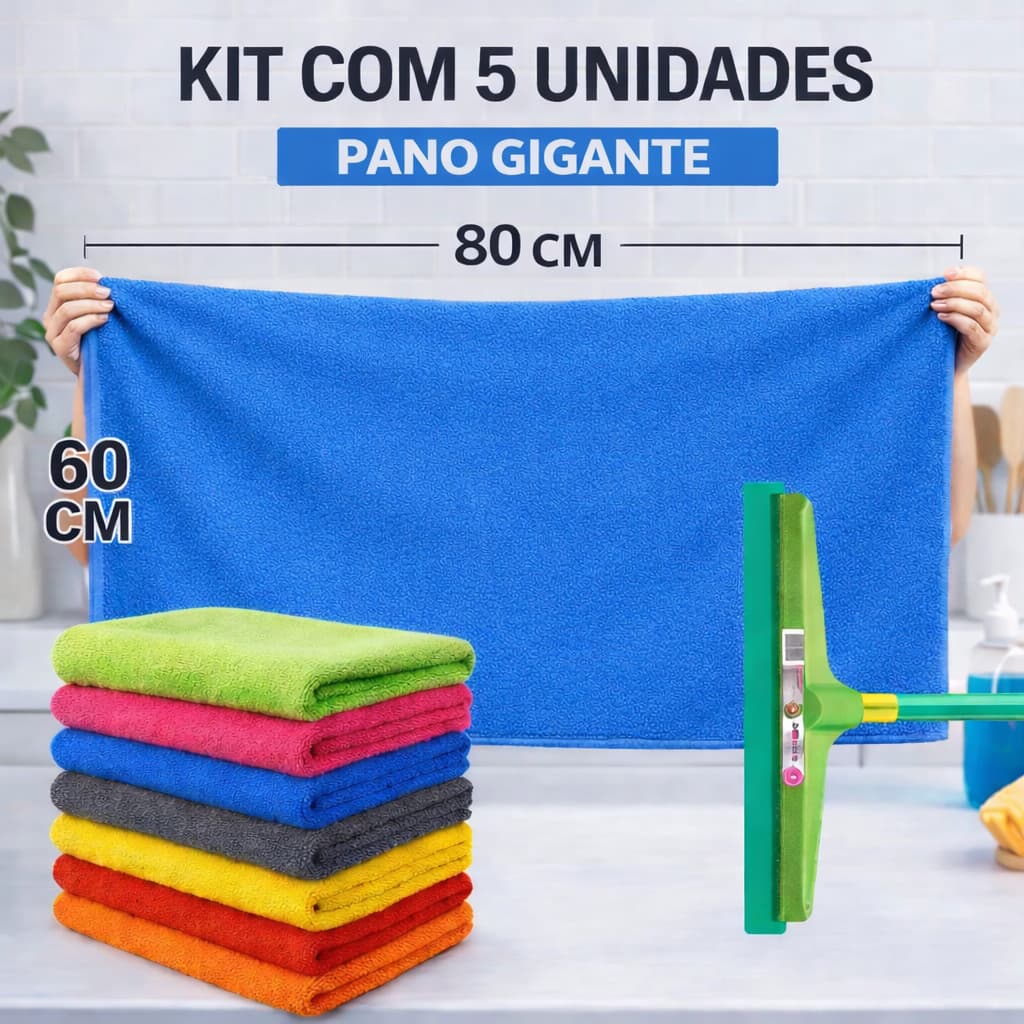 Kit 5 Panos de Chão Gigante de Microfibra Multiuso Grande Automotivo Limpeza Casa Vidros Qualidade!!