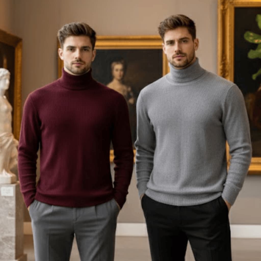 Kit 2 Blusa Masculina Gola Alta Canelada Manga Longa Ajuste Slim Conforto Térmico Inverno Casual