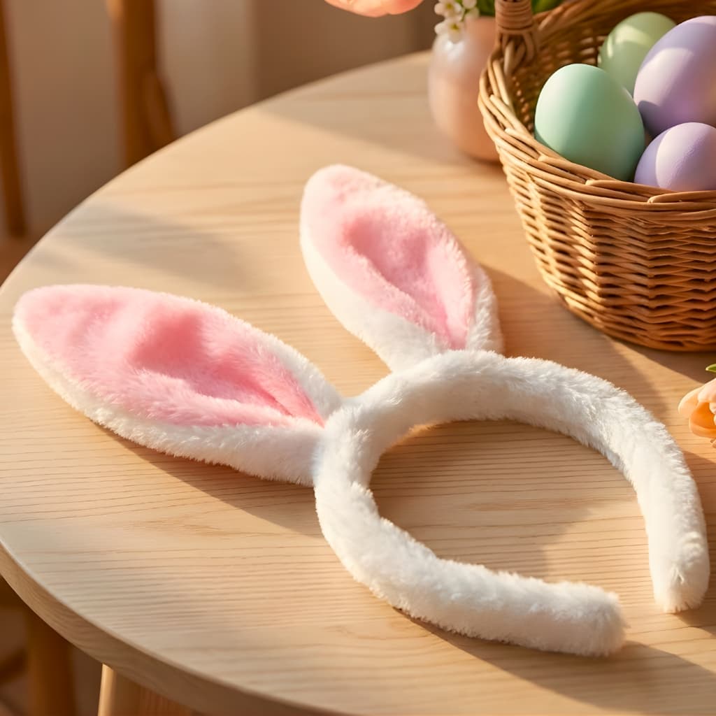 tiara de orelhas de coelho 30 cm, pascoa, branca e rosa, c/ pelos, pelúcia, tamanho único, infantil