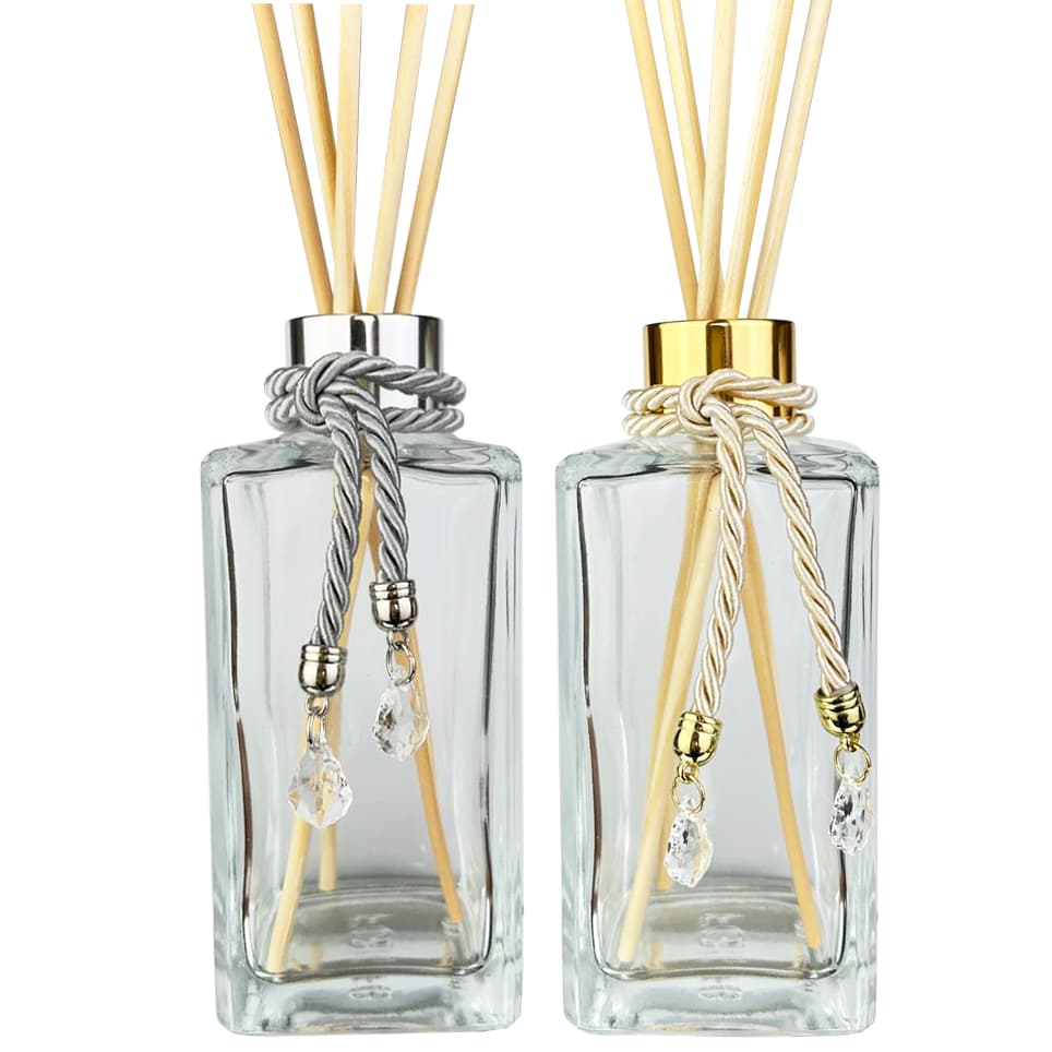 Par Vidro Square Retangular 250ml Difusor de Varetas Luxo com Pingente Decorativo