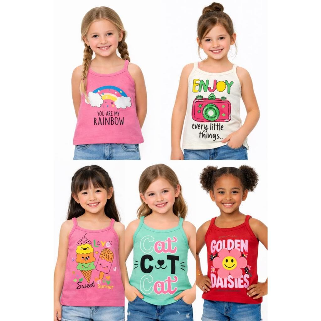 KIT 3 Peças Alça Sortidas Menina Verão Tamanho 1 ao 14 anos Infantil e Juvenil