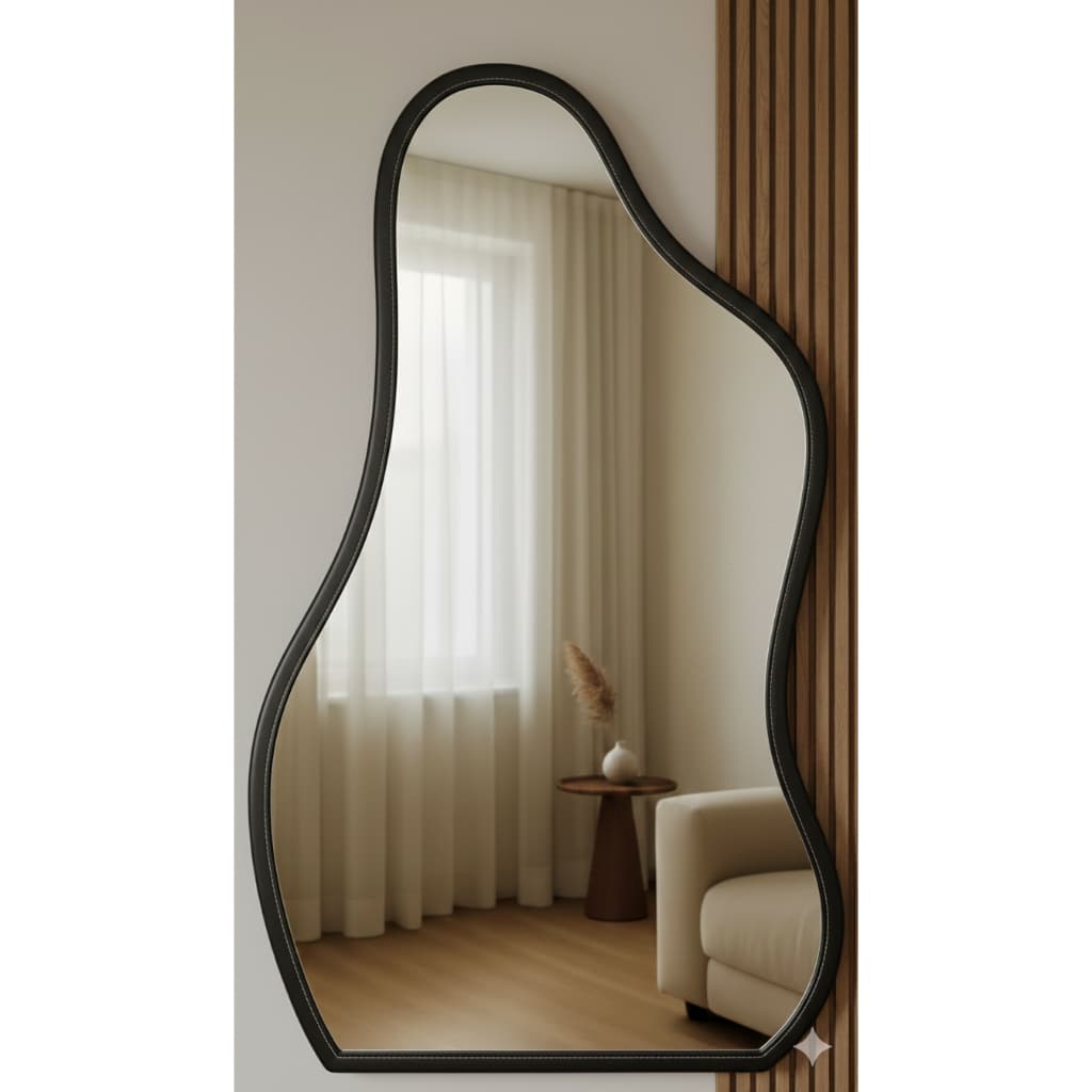 Espelho Orgânico 80x50 Veneza Com Couro Luxo