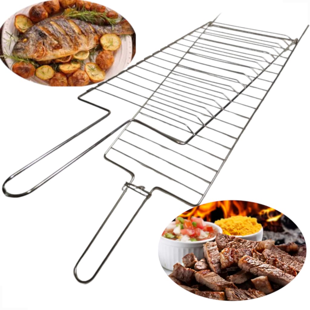 Grelha Dupla Abaulada 70 x 26,5 para Assar Peixe, frango churrasco