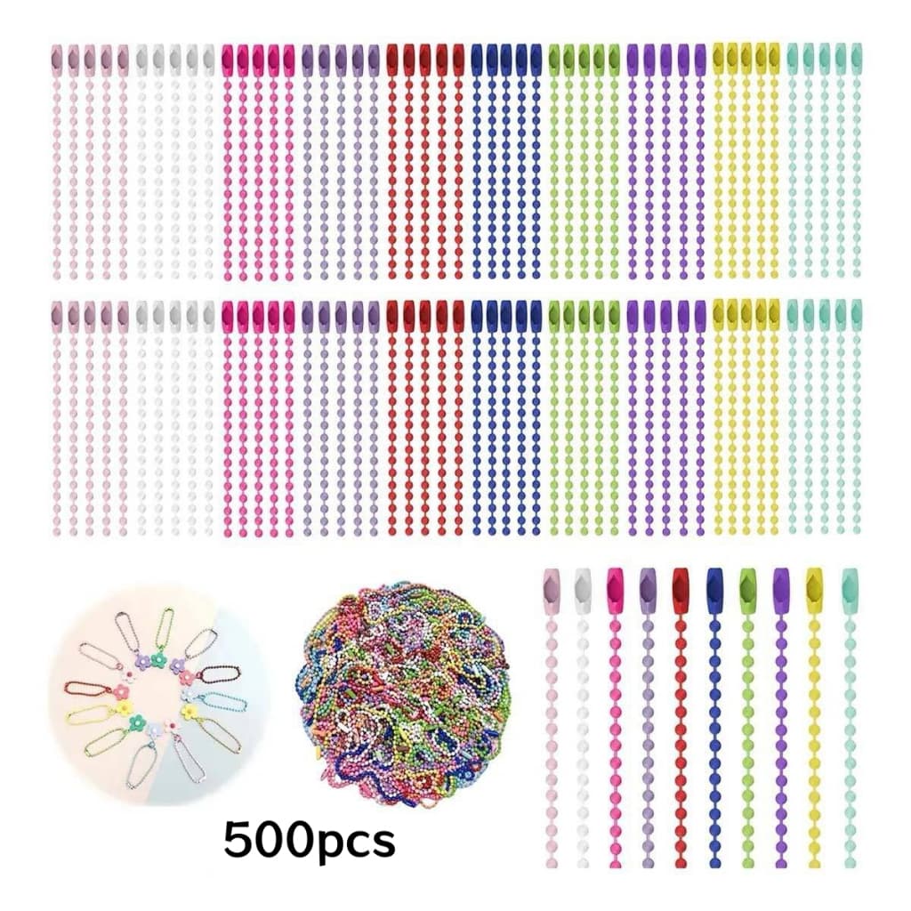 500 Pcs Corrente de Bolinha com Fecho Canoa para Chaveiros e Tags Prata Colorido Dourado 12x0.25cm