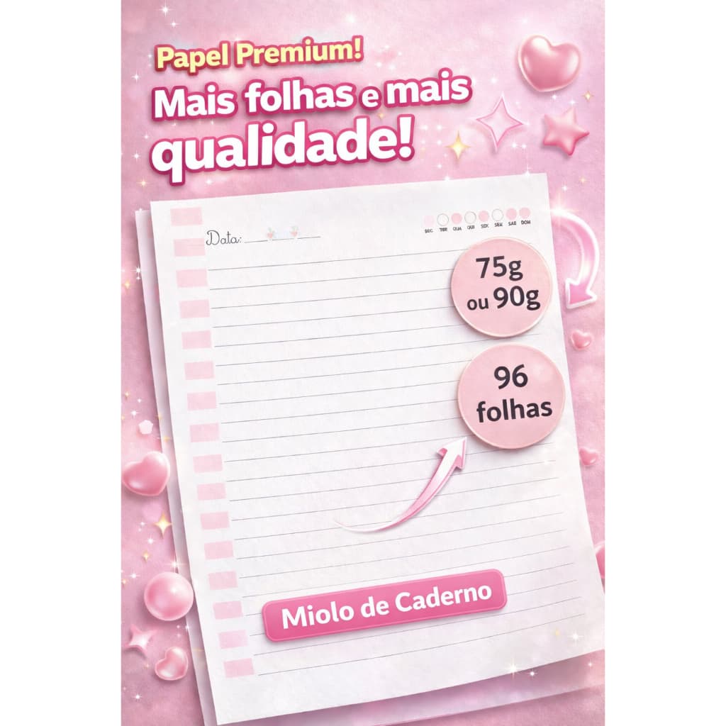 Miolo de Caderno A5 - 96 folhas
