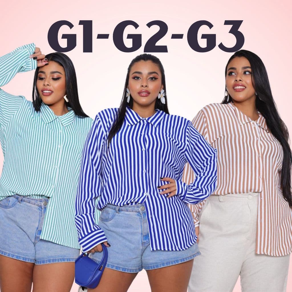 Camisa Listrada Xadrez Feminina Plus Size  G1 G2 G3 Tecido Duna Moda Casual Elegante Manga Longa