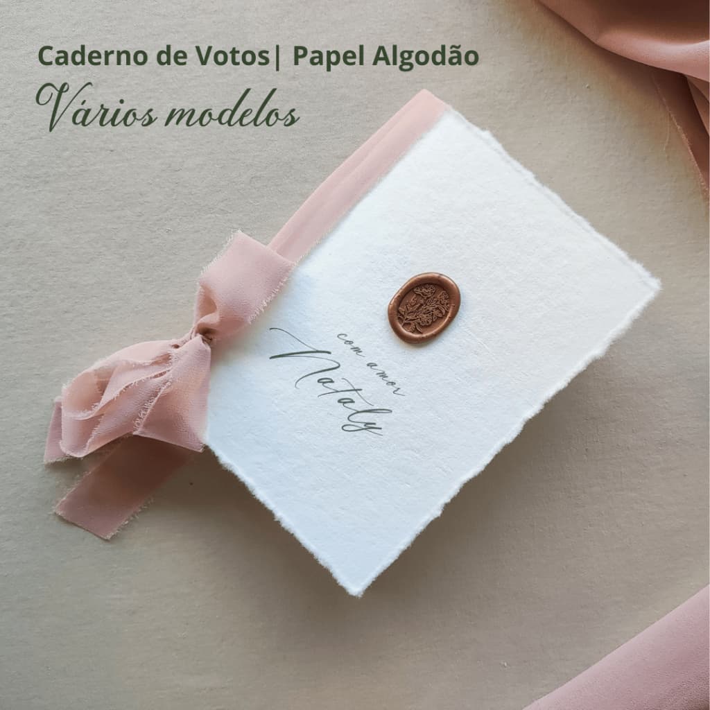 Caderno de Votos para Noivos Personalizado | Papel Algodão Artesanal | Par Completo