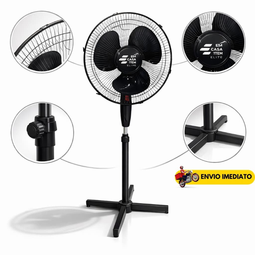 Ventilador de Coluna 40cm 3 Hélices Turbo Preto Silencioso Oscilante 3 Velocidades Ajustável Potente Residencial