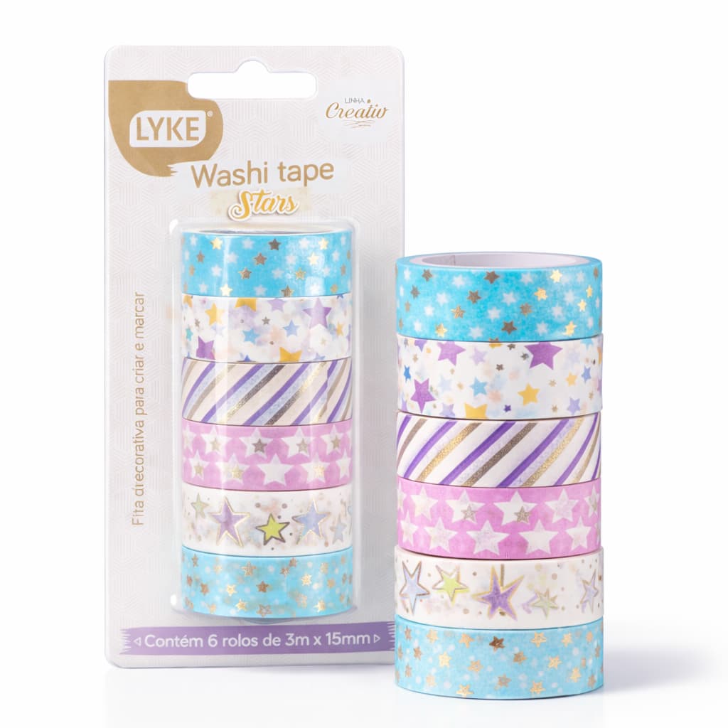 Kit 6 Rolos Fita Adesiva Decorada Washi Tape DIY Planner Caderno Scrapbook