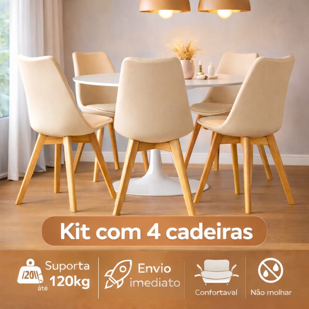 Kit 4 Cadeiras Eames Leda Base Madeira Sala de Jantar Várias Cores