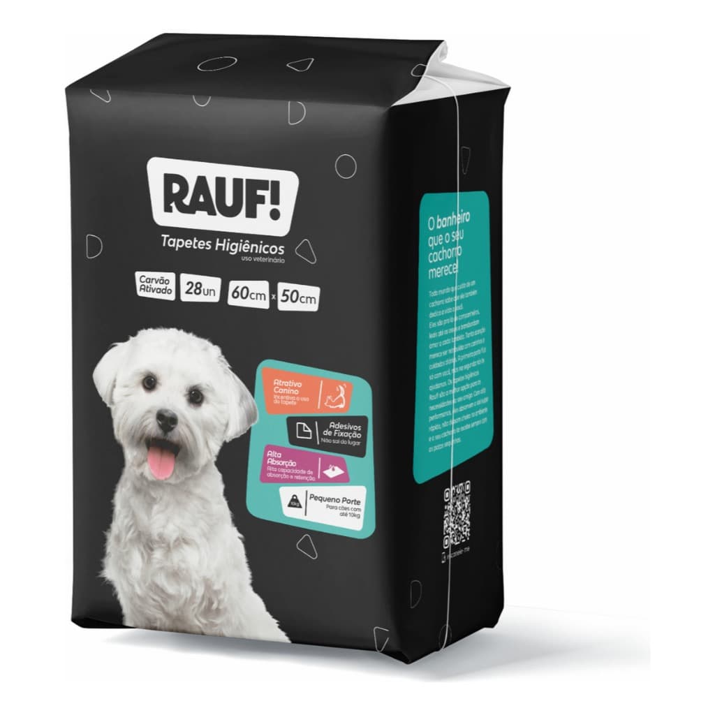 Tapete Higiênico Rauf Pet Premium 60x50cm c/ Carvão Ativado 28un Sem Odor Ótima Absorção