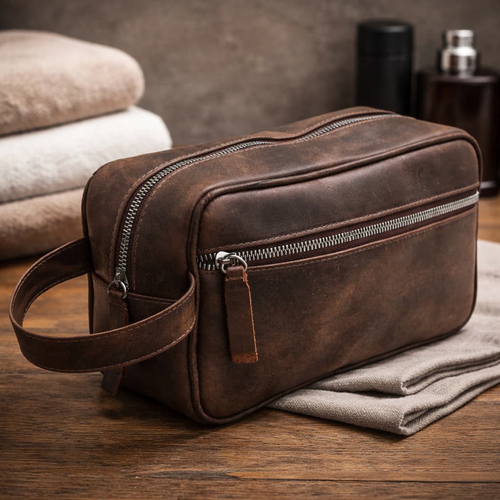 Necessaire Masculina De Couro Legítimo Organizador Viagem  Executiva Mala De Zíper Qualidade Premium