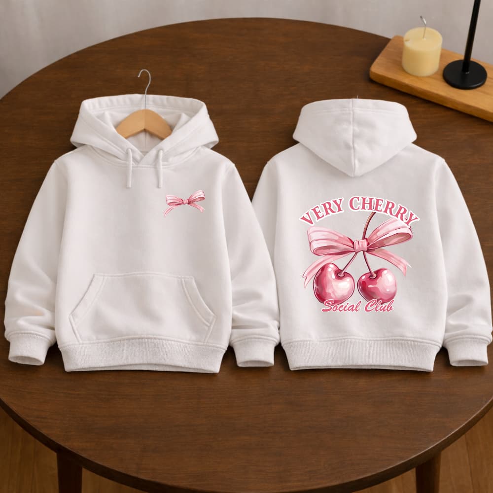 Moletom Infantil Estampa De Cereja Canguru Com Capuz