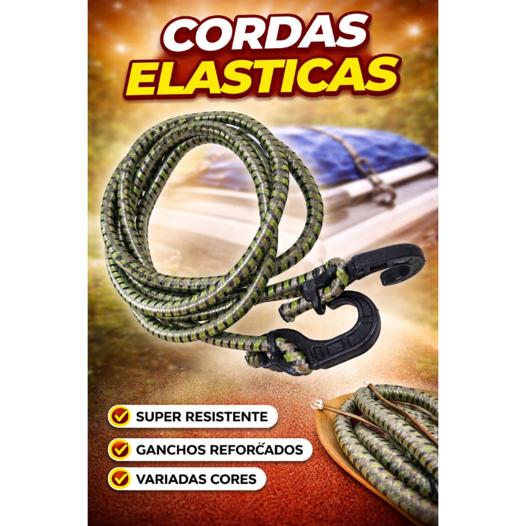 Kit 10 Elásticos para Bagageiro 2m com Ponteira Plástica Reforçada – Moto e Bike