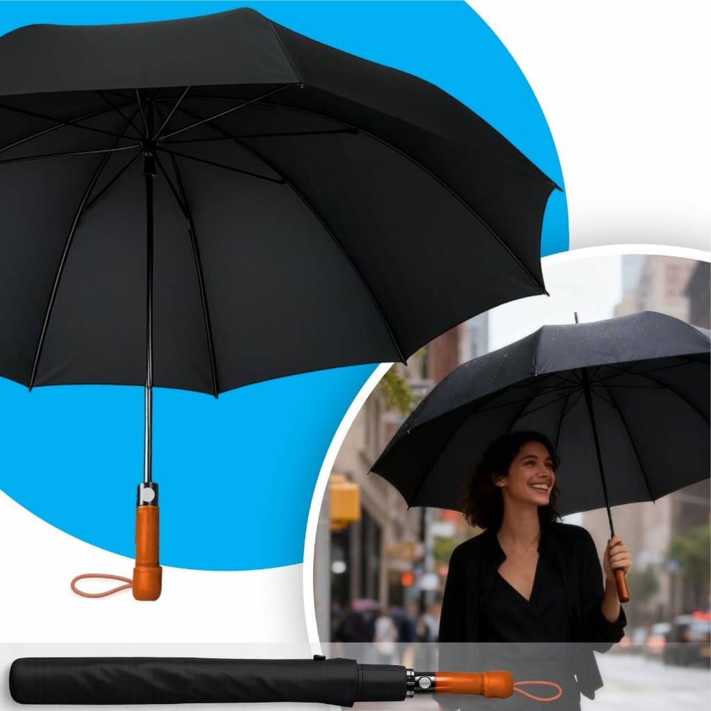 Guarda Chuva Automático Reforçado Grande Proteção Solar UV Sombrinha Impermeável Tecido Duplo Resistente Preto