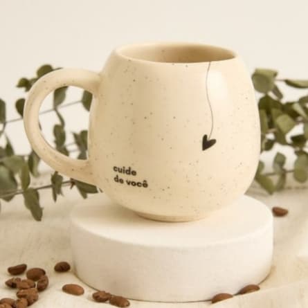 Caneca Diferenciada Oval Bojuda Artesanal MOON FRASES 300ml Cerâmica Presente Xícara Grande Moon