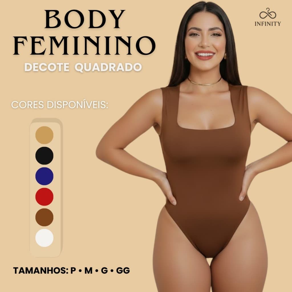 Body Feminino Decote Quadrado Alças Grossas Collant Casual Elegante Tecido Suplex Com Forro