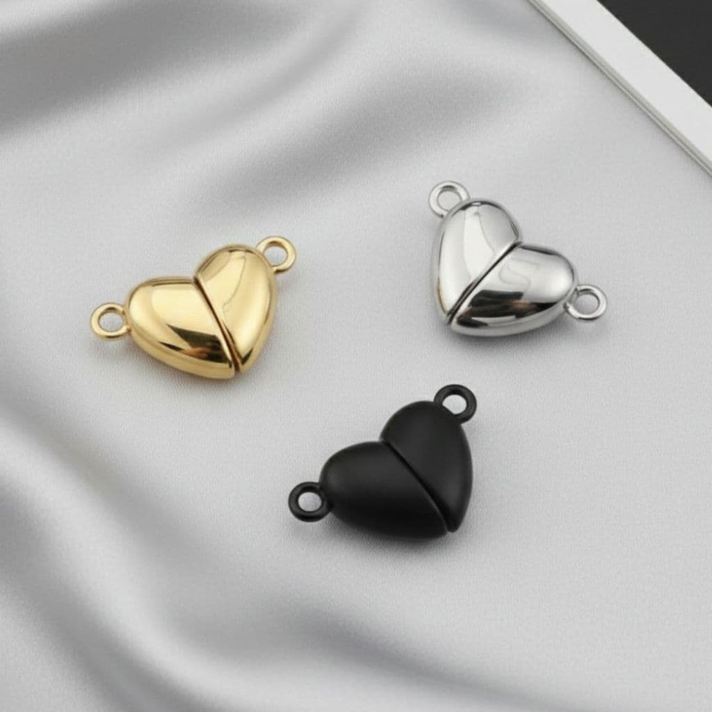 Fecho Magnético Coração 10mm Com Imã Metal Dourado Níquel Preto Fosco Kit 20 50 100 Para Bijuterias