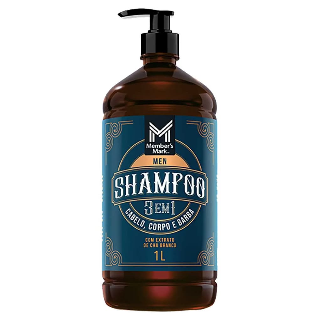 Shampoo Homem 3 em 1 Barba - Cabelo - Corpo Limpa Perfuma E Hidrata Members Mark 1 Litro
