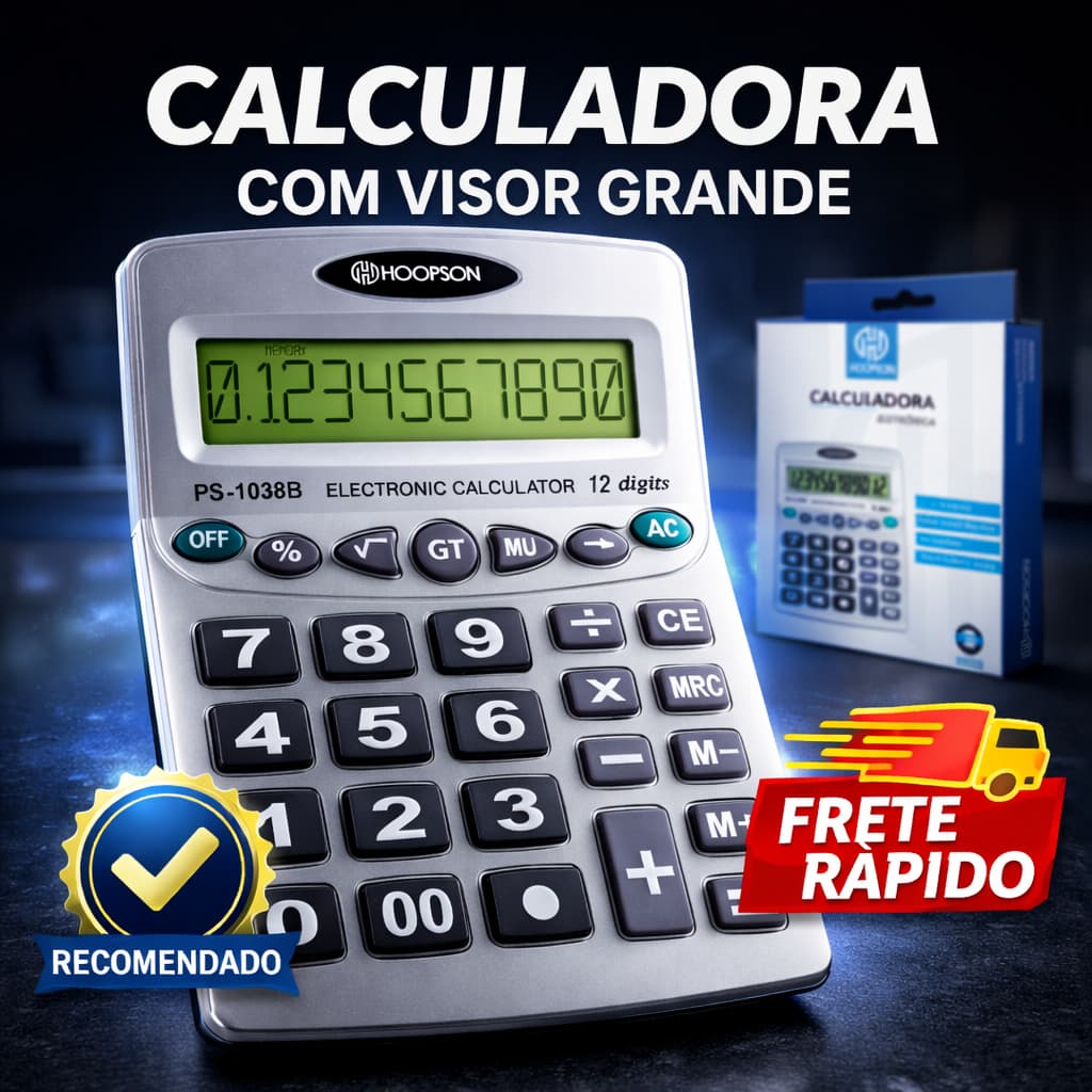Calculadora Grande 12 Dígitos Visor Amplo Teclas Macias Leve Ideal Escritório e Estudantes Mesa