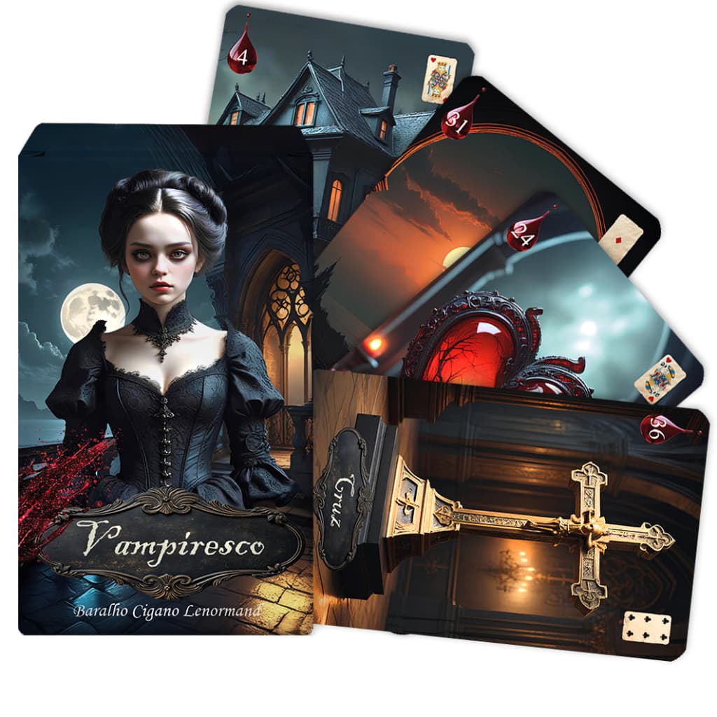 Baralho Cigano Tarot Lenormand  Vampiresco Gótico Dark Idioma Português, 42 cartas plastificado