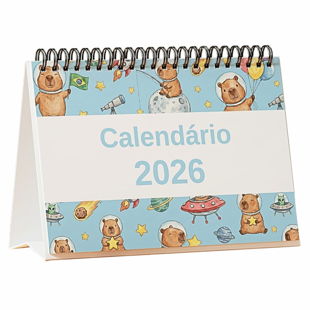 Calendário de Mesa 2026 Cute Capivaras Fofinhas A5 Planner Decorativo Wire-O Papel Premium Achala
