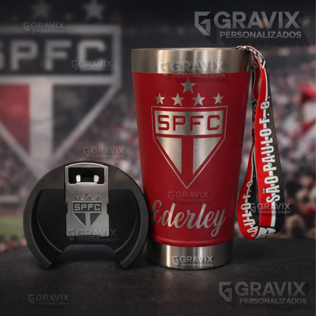 Copo Térmico do São Paulo Personalizado a Laser + Brinde