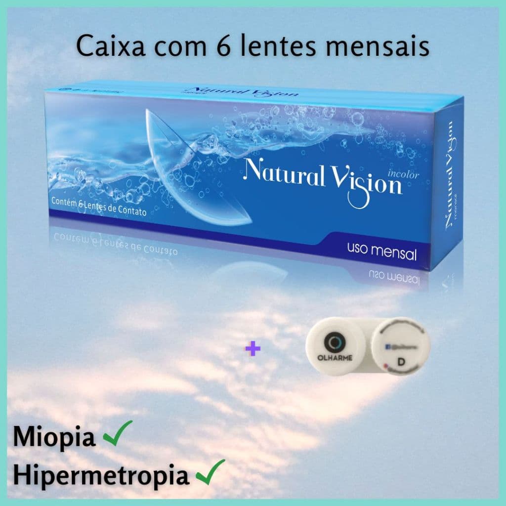 Lentes de Contato Incolor Mensal - Com Grau - Natural Vision + Estojo
