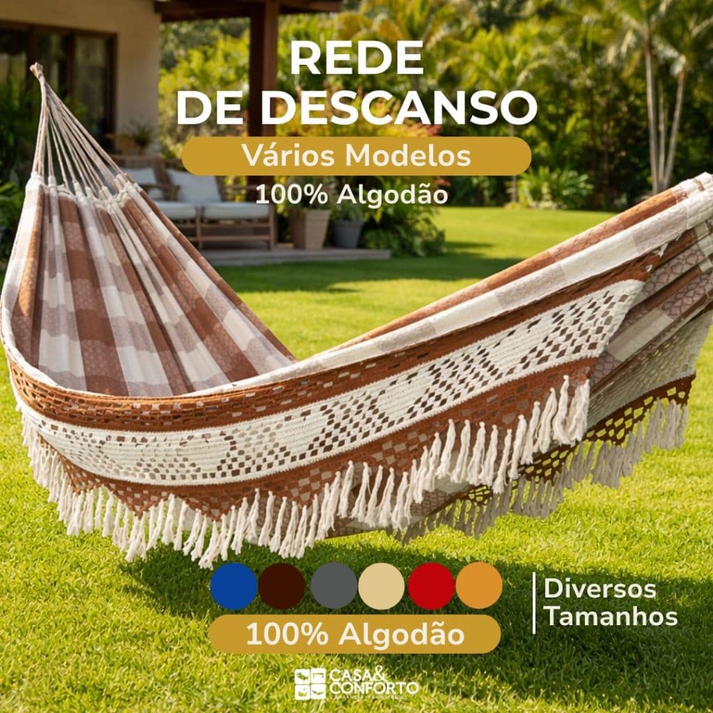 Rede De Descanso Casal Luxo Bucho De Boi King Suporta até 300kg Vários Modelos e Cores