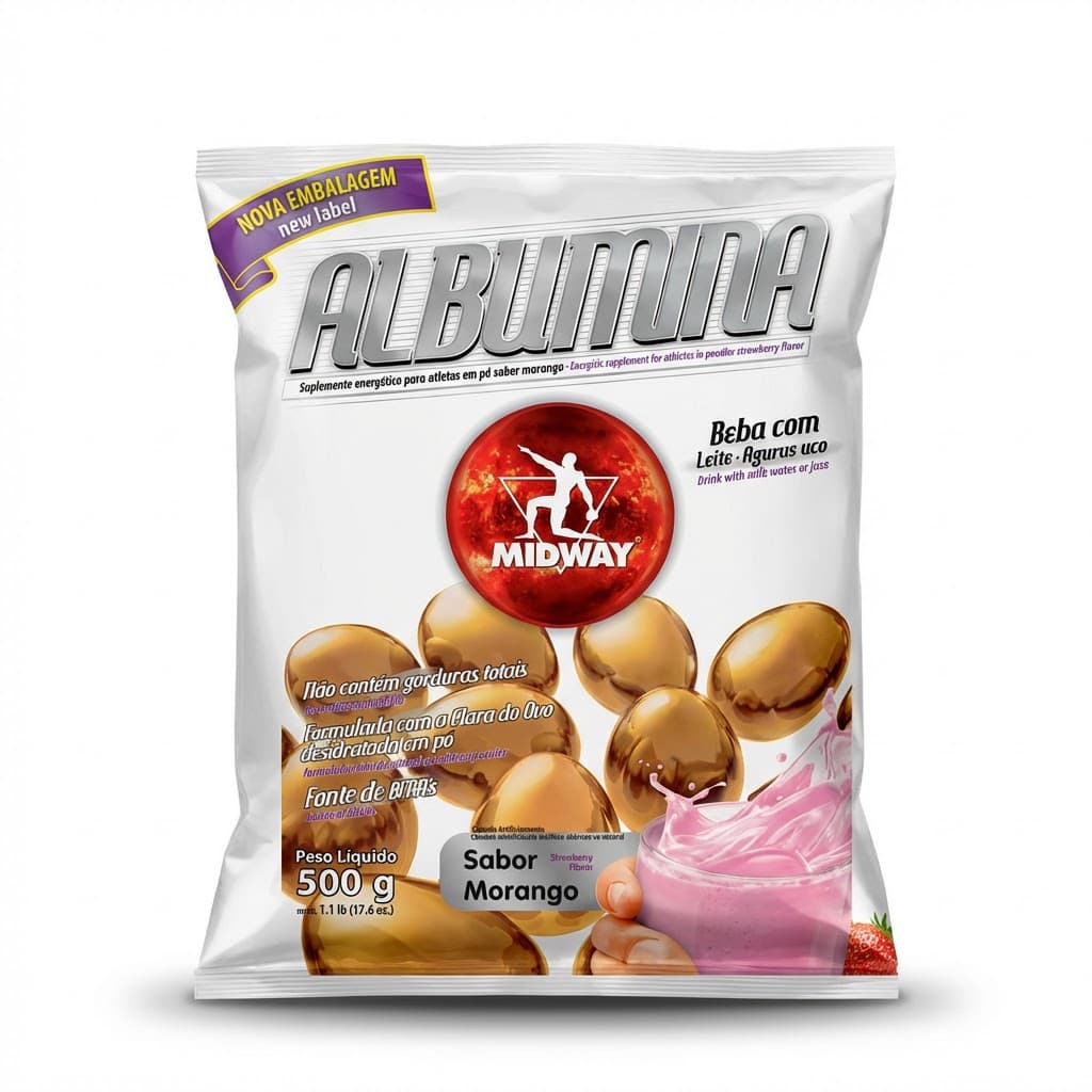 Albumina Midway 500g Suplemento Proteico da Clara do Ovo  Ganho de Massa e Recuperação Muscular