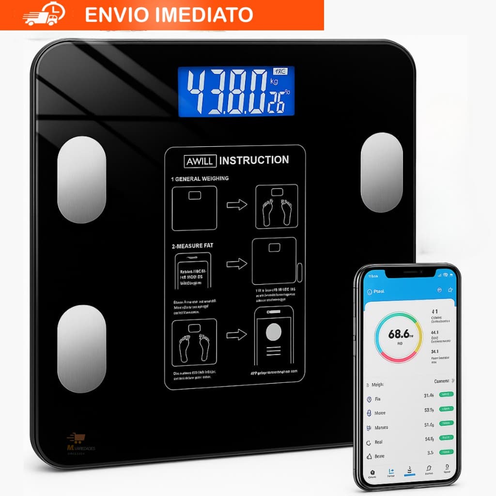 kit Balança Bioimpedancia Digital+ Pilha Balança Bluetooth Corporal até 180kg Resultado Pelo Celular