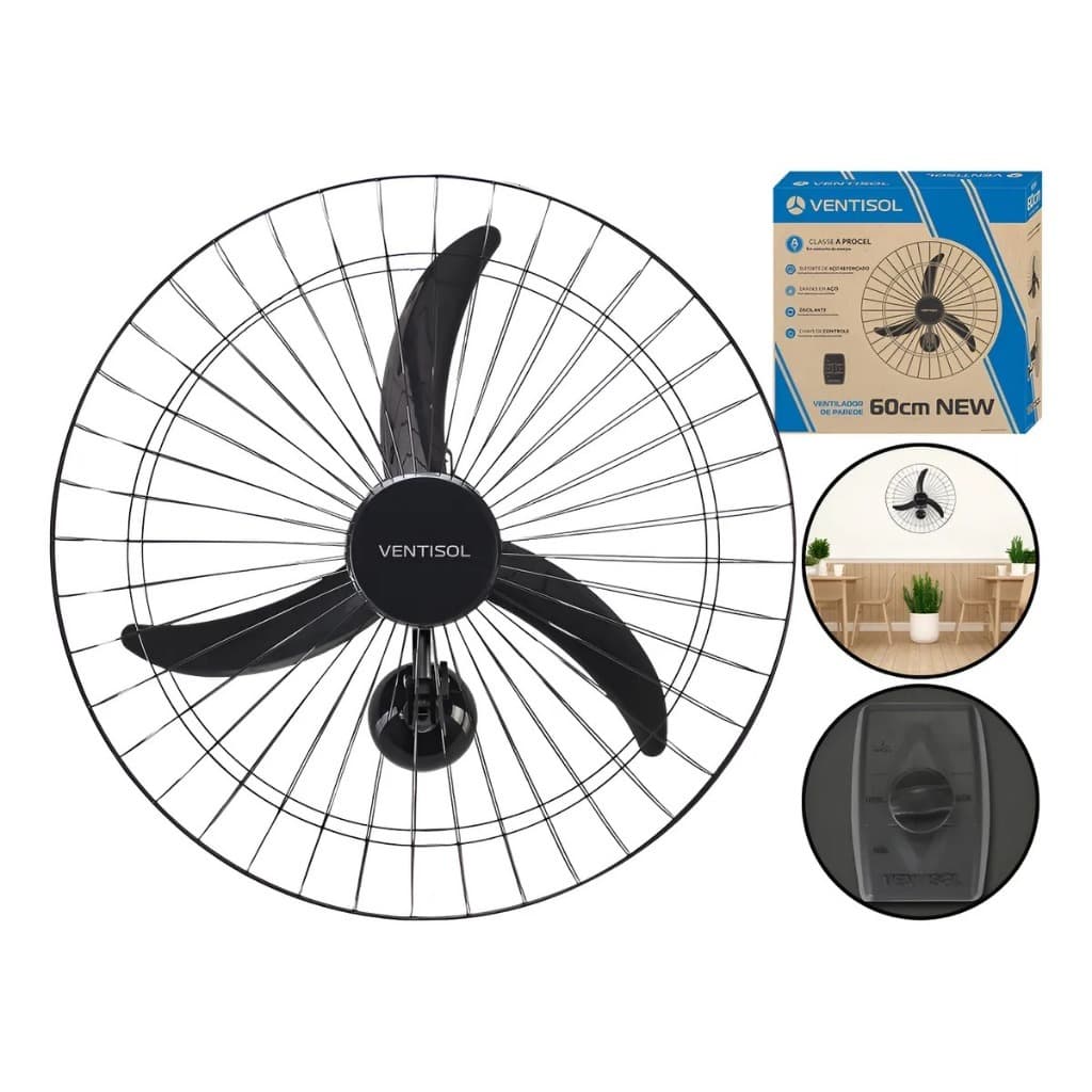 Ventilador Parede 60 cm New Preto 127V/220V Premium Ventisol