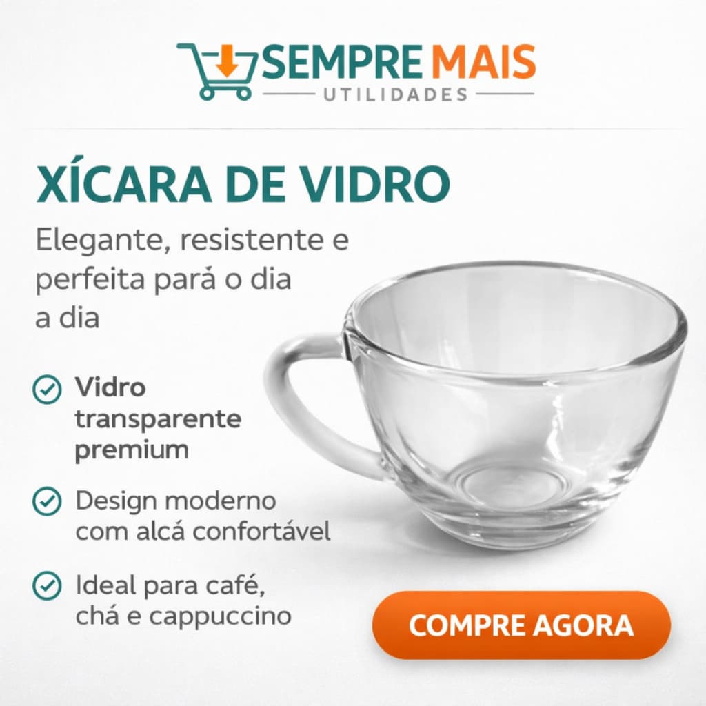 Jogo de Xicara 6 Peças Xícaras 220ml PERA MODERNA Transparente Cristal Retro Vidro Cha Cafe