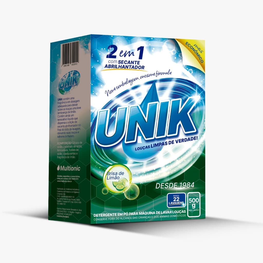 Detergente Para Lava-louças Unik Secante e Abrilhantador Brisa De Limão Em Pó Limão Em Caixa 500g Kg