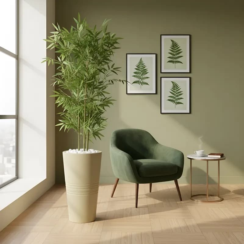Decoração Planta Artificial Bambu da Sorte Com Vaso Luxuoso