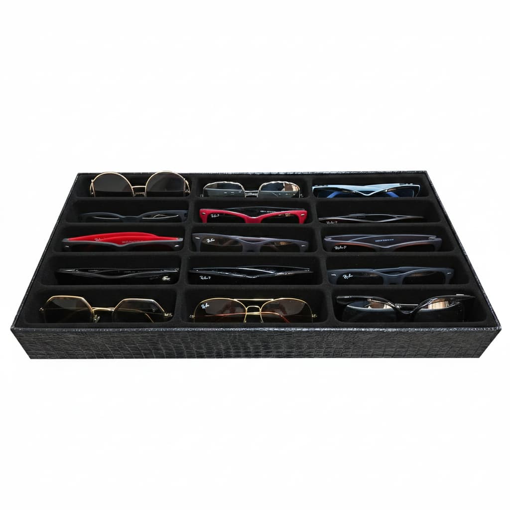 Bandeja Para 15 Óculos Caixa Organizadora Para Gaveta Preto Com Interno Preto