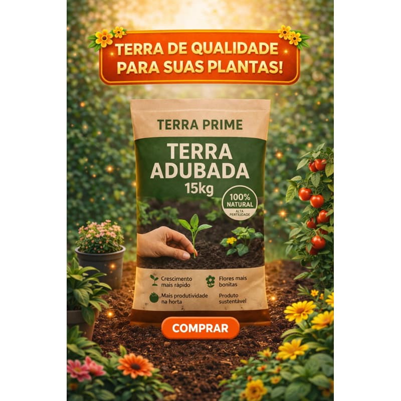Terra Adubada 15kg – Solo Rico em Nutrientes para Crescimento Rápido e Saudável