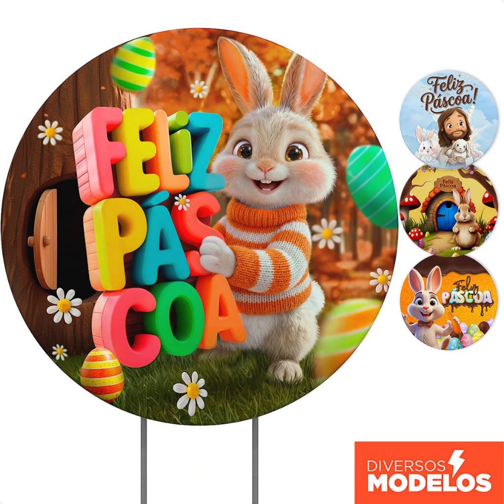 Capa Painel Redondo Páscoa Festa Em Tecido Sublimado 150x150m Com Elástico Veste Fácil