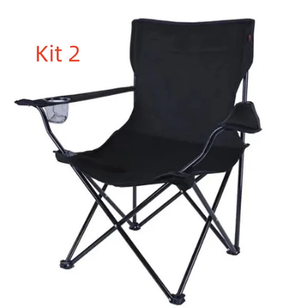 Cadeira Portátil Dobrável Kit 2 ou Kit 3 Pesca Camping Praia Encosto 130kg