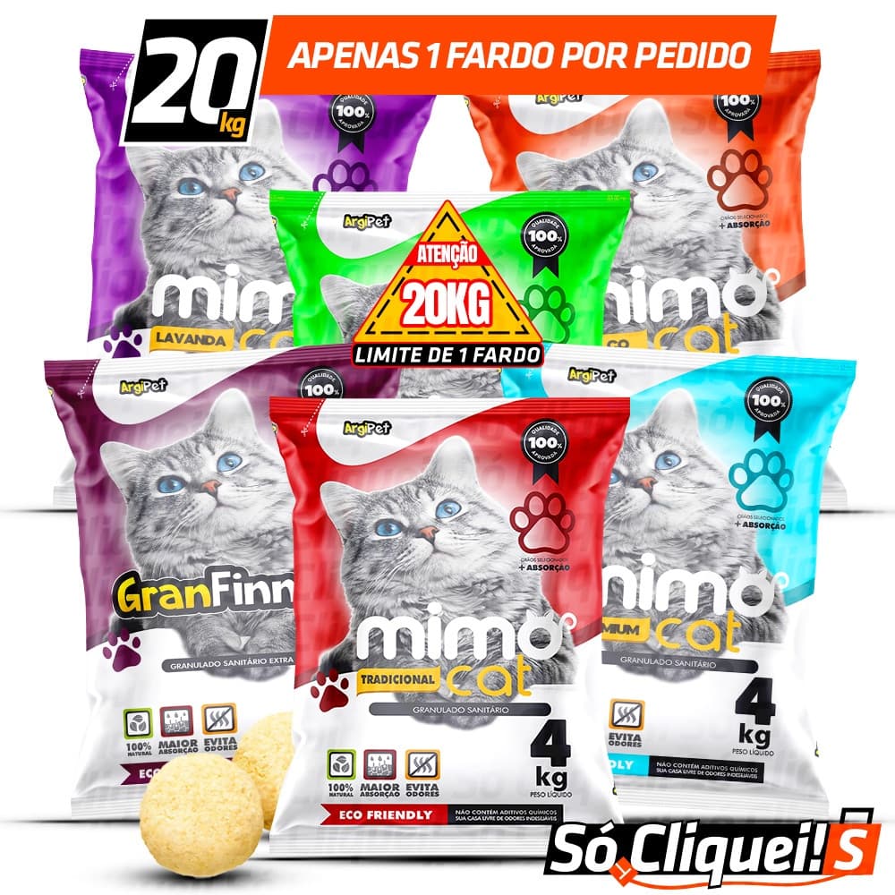Kit Fardo 5 Pacotes de Areia Granulado Sanitário Gato Aromatizado Alta Absorção Forma Torrões Extra Fina Lavanda 20KG