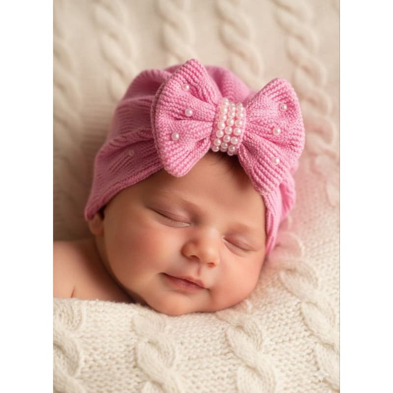 kit 3 Touca Turbante com pérolas luxo | Touca recém nascido saída maternidade