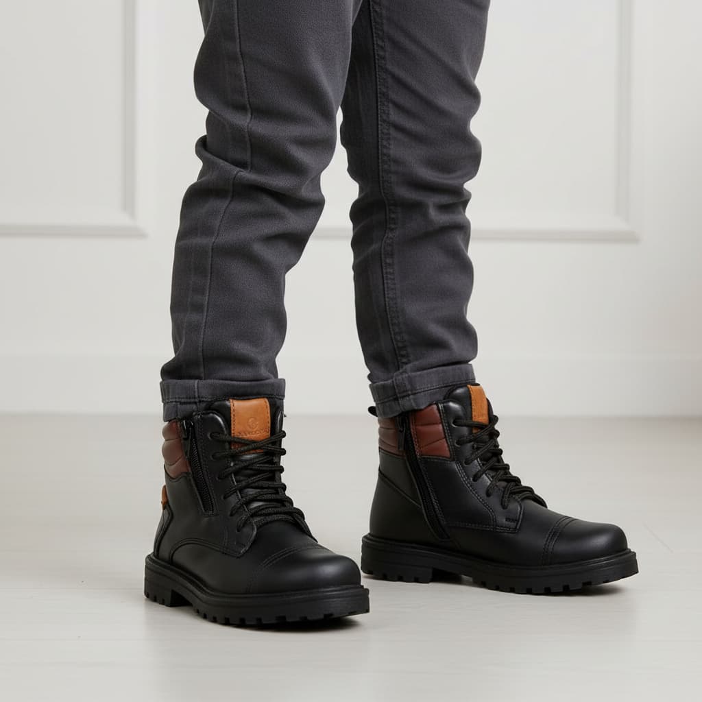 Coturno Infantil Masculino Cano Médio Acolchoado Zíper Lateral