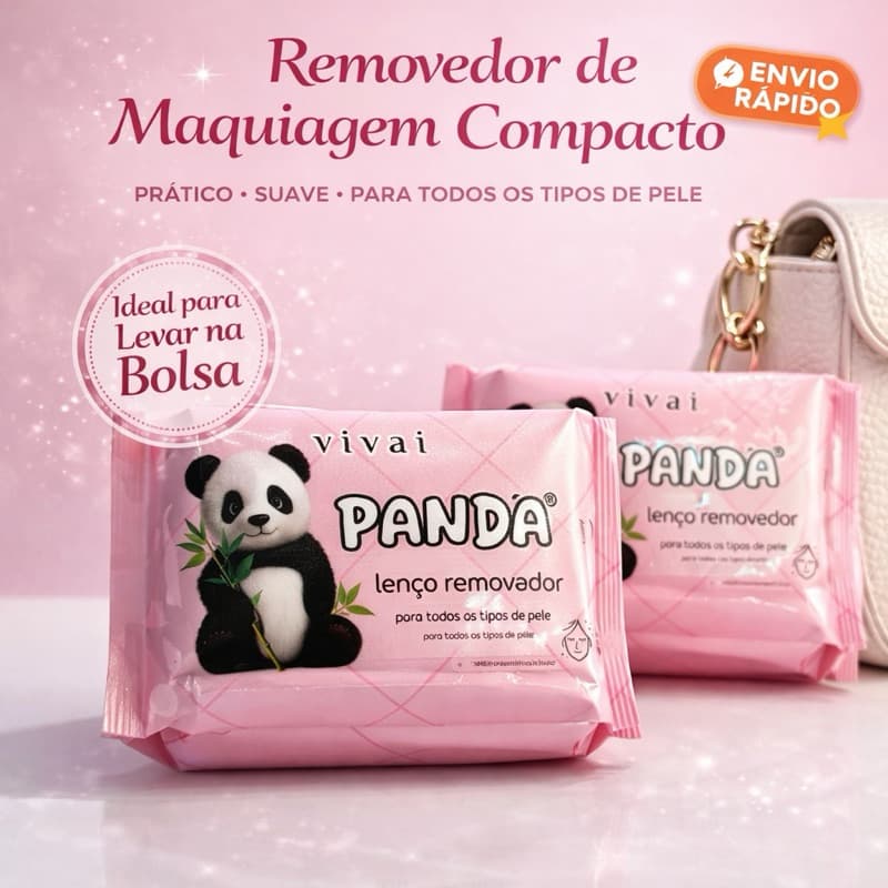 Kit 1/2/4/6 e10 Lenço Removedor de Maquiagem Panda ou Gatinho Vivai Demaquilante para bolsa