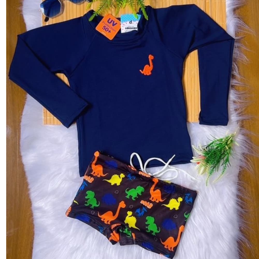 Blusa mais Sunga Infantil UV50+ Roupa de Banho Conjunto Proteção Termica Praia Piscina 1 a 10 Anos